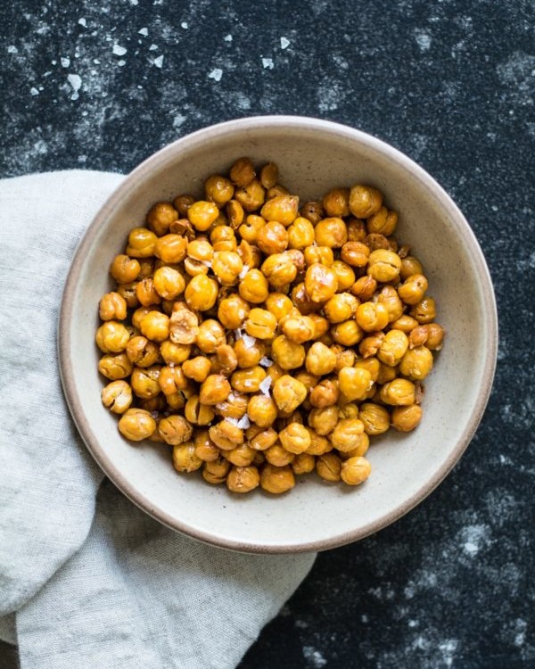 Roasted Chickpeas with Salt - perfect snack or top on salads! krollskorner.com
