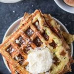 Zucchini Parmesan Waffles are a delicious way to celebrate National Waffle Day today! krollskorner.com