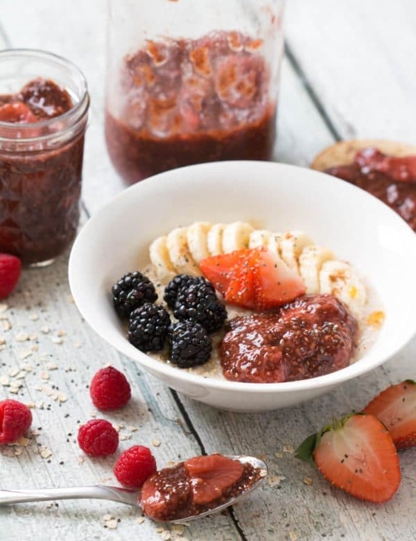 Berry Balsamic Chia Seed Jam is my new JAM! Spread this chia seed jam on toast or top it on your morning oatmeal bowl for a boost of flavor and nutrients! |Krollskorner.com