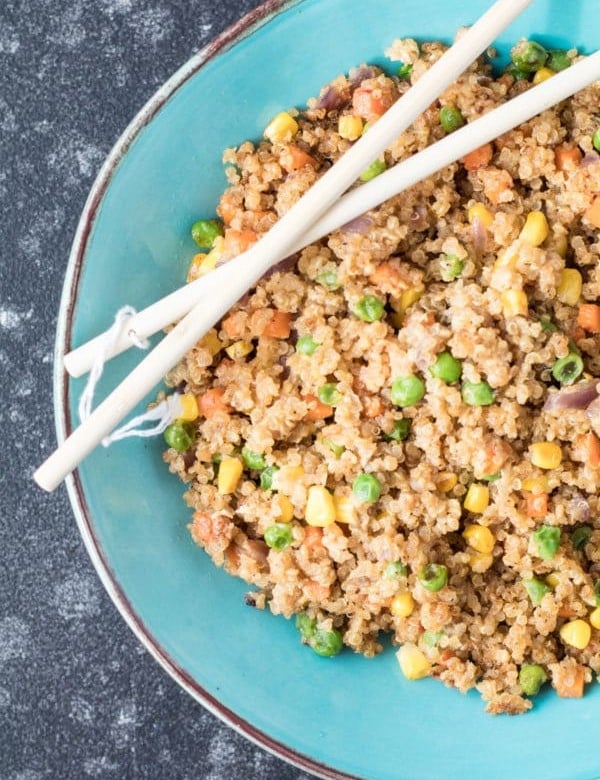 Quinoa Fried Rice is a fun alternative to the typical fried rice and will give you a boost of protein and fiber! Krollskorner.com