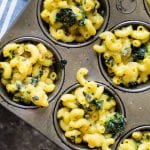 Macaroni and cheese with spinach in cupcake tins for individual portions