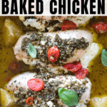 baked chicken with basil pesto and mozzarella