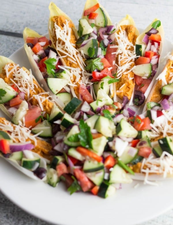 Happy National Nutrition Month! Savor the Flavor of Eating Right with my Endive Bites w/ Mediterranean Inspired Dips!