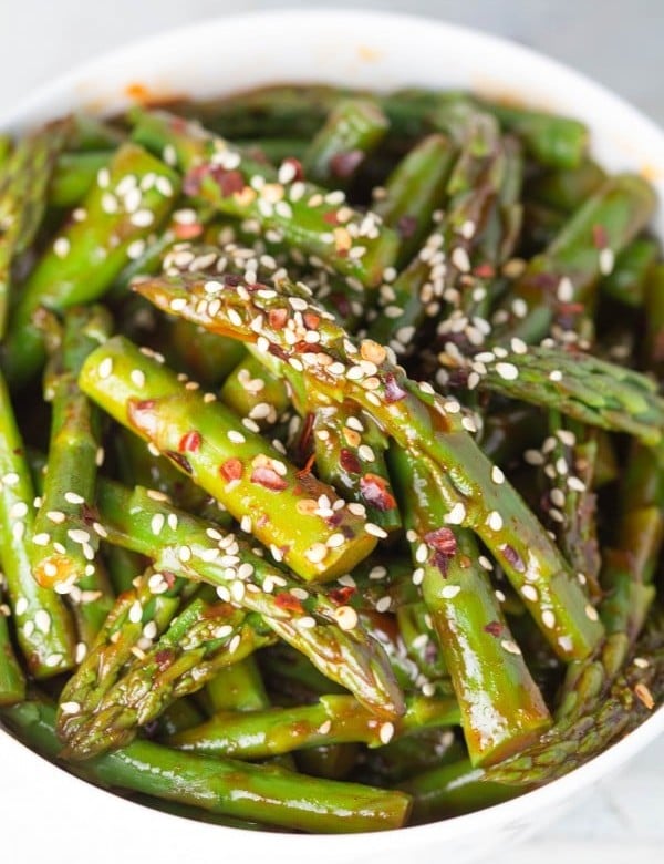 Asparagus with Spicy Gochujang Glaze...new tasty way to enjoy your Spring time veggies! Krollskorner.com