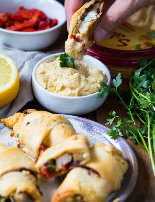 #AD Celebrate National Hummus Day May 13th with this easy Crescent Wrapped Mediterranean Chicken appetizer! #Sponsored