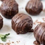 brownie energy bites on a marble slab