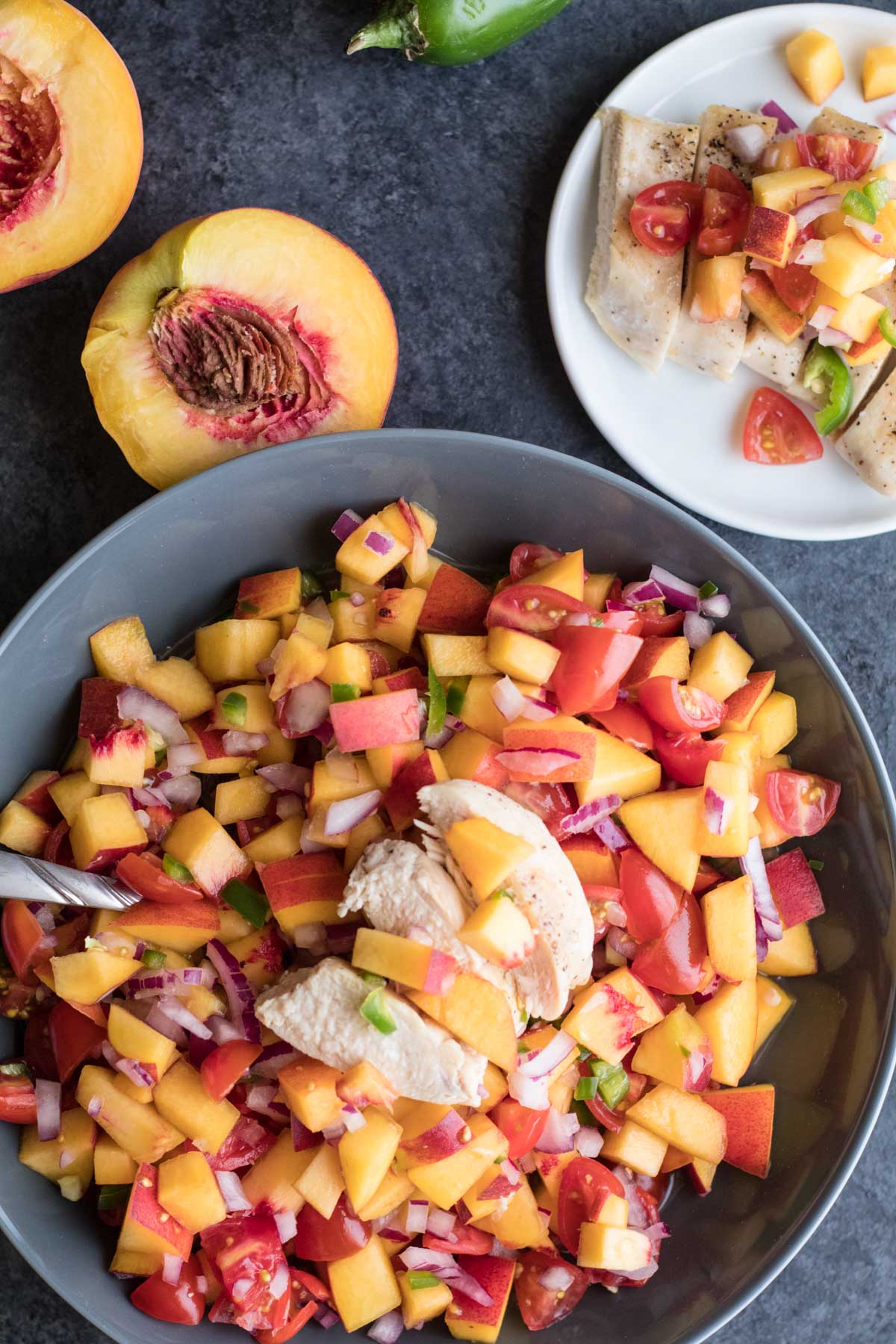 Fresh Peach Salad with Grilled Chicken is a summer must have! krollskorner.com