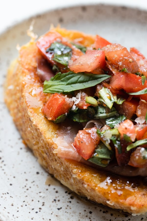 french toast topped with Prosciutto Bruschetta