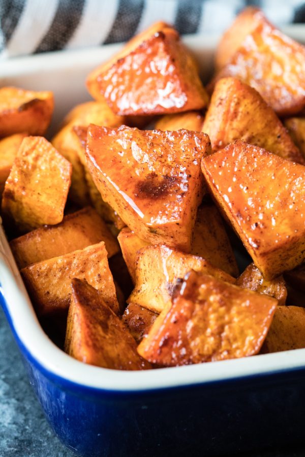 diced sweet potatoes with honey and cinnamon