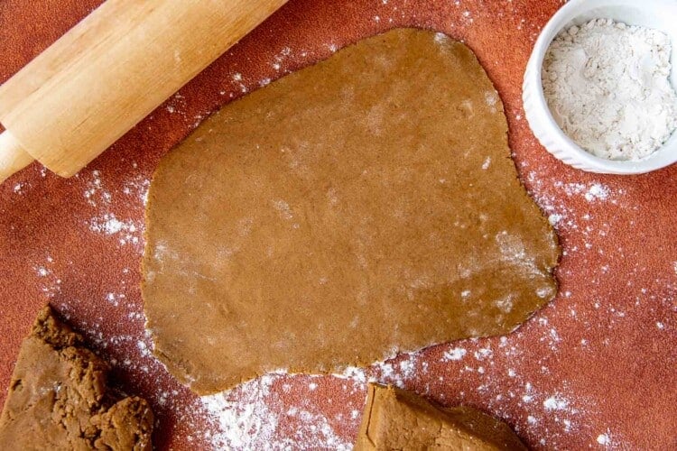 gingerbread cookie dough rolled out
