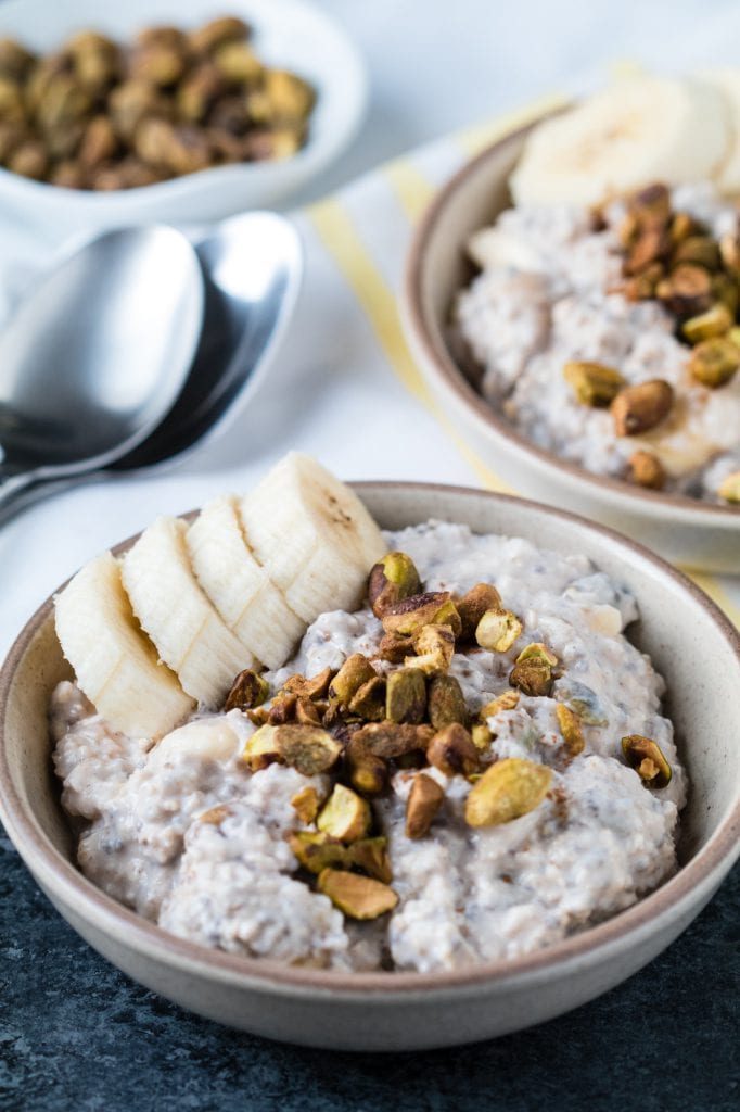 pistachio overnight oats in a bowl