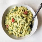 mac and cheese in a white bowl