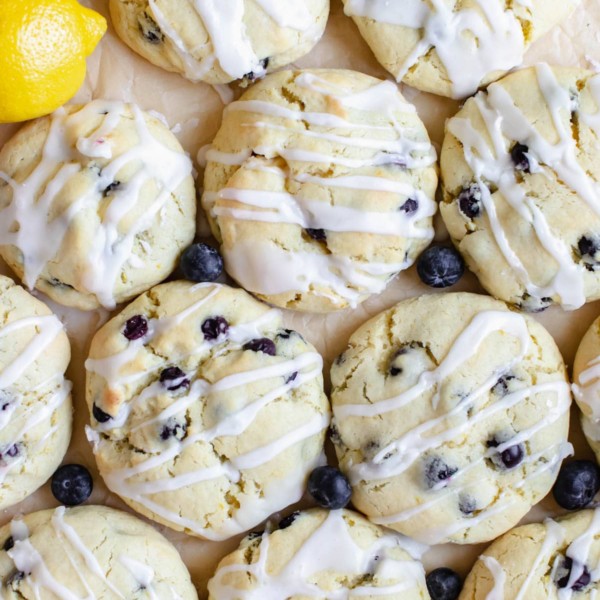lemon blueberry cookies on parchment paper