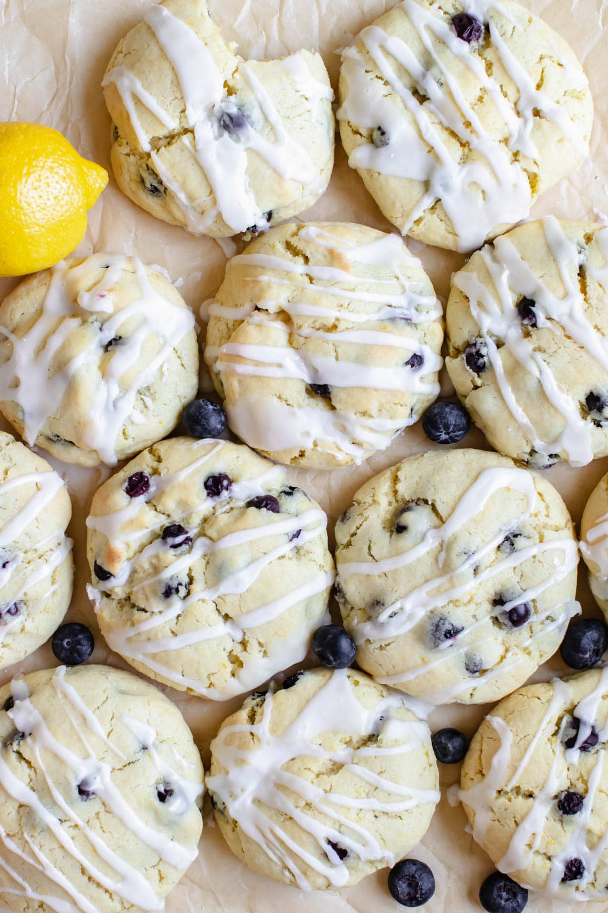 lemon blueberry cookies on parchment paper