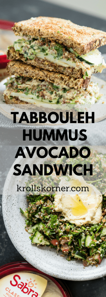#AD Tabbouleh Hummus Avocado Sandwich - plant based, delicious, and flavorful! #sabra #krollskorner #sandwich #thereciperedux
