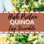 eggs on a white plate with spinach and quinoa