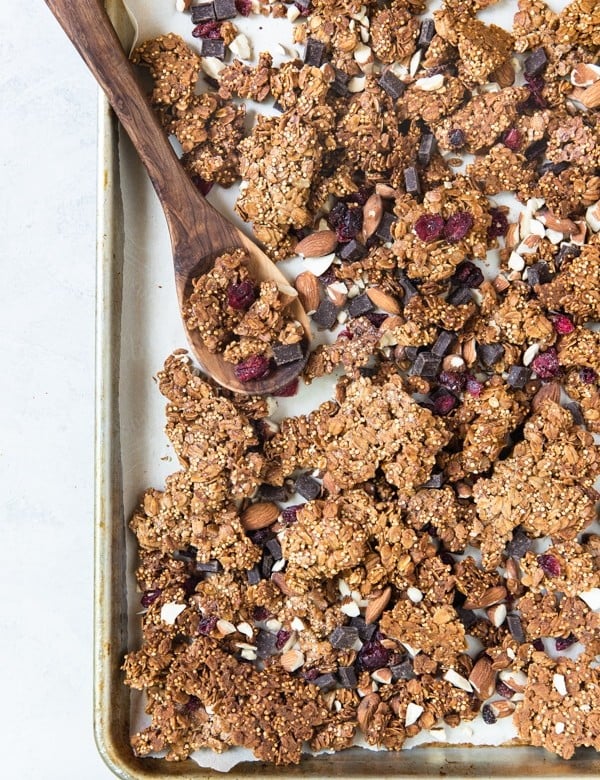 granola on a baking sheet
