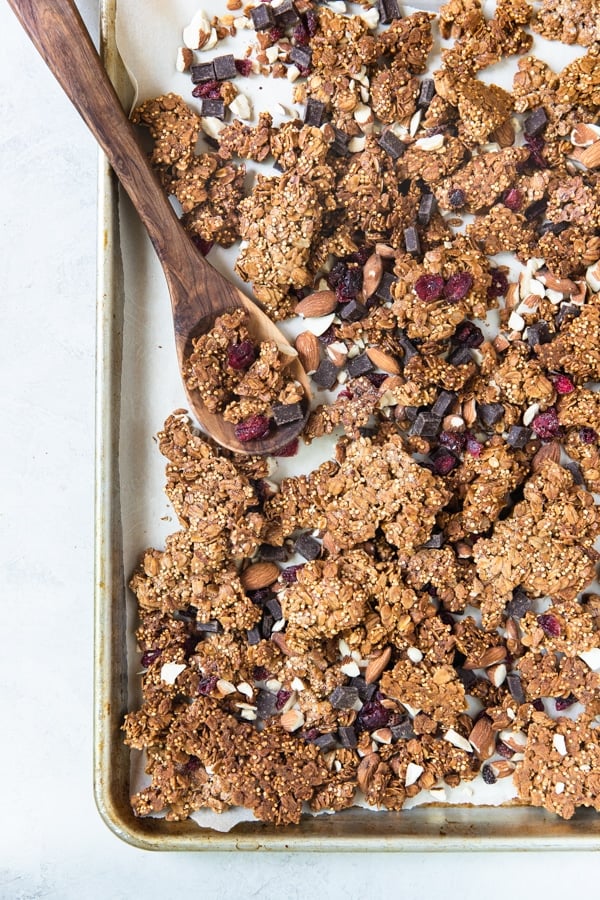 granola on a baking sheet
