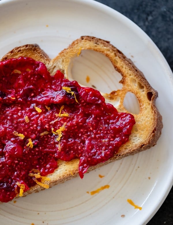 cranberry chia jam on toast