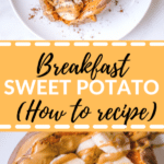 a sweet potato cooked and filled with bananas and peanut butter