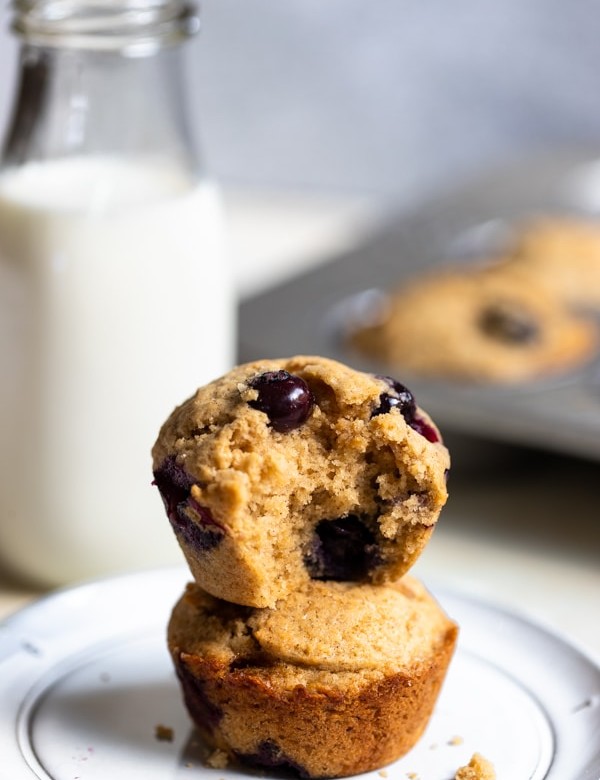 blueberry muffins on a white plate