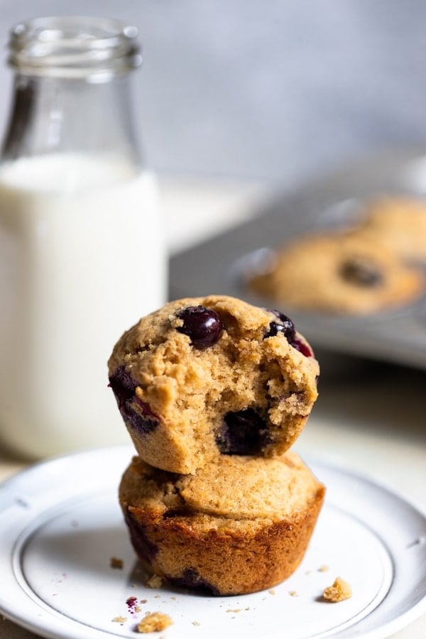 blueberry muffins on a white plate
