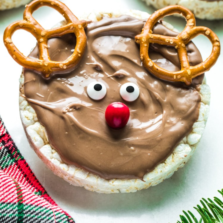 A rice cake with white chocolate and nutella on top