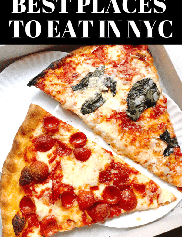 NYC pizza on a white paper plate in NYC