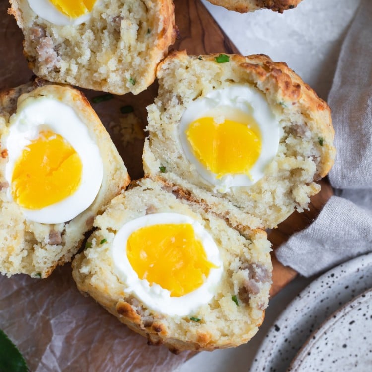 an egg in the center of a muffin