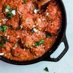 meatballs in a lodge cast iron skillet