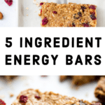 energy bars on a white board made with cranberries and almonds