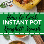 spaghetti squash on a marble white board with red sauce
