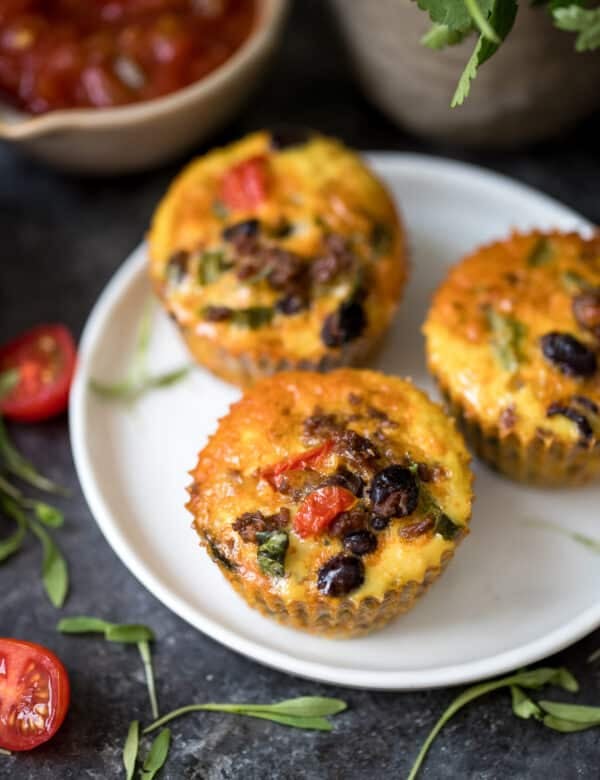egg taco breakfast muffins on a white plate