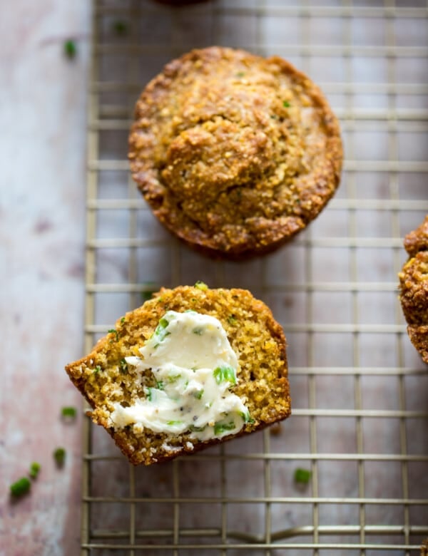 cornbread muffin on a cooling rack