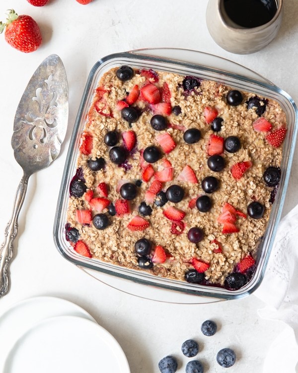 baked oatmeal in a glass dish