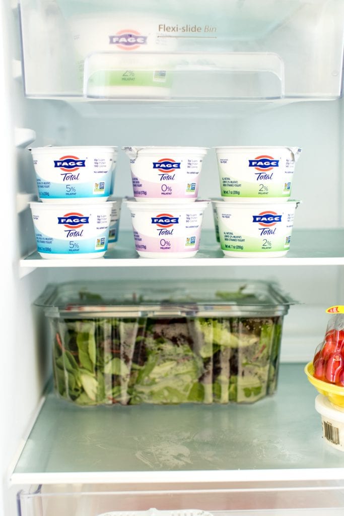 fage greek yogurt in a fridge