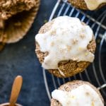 maple bran muffins with coffee on a cooling rack