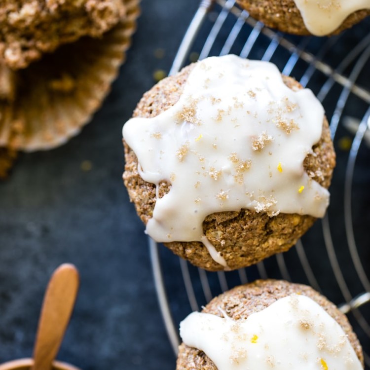 maple bran muffins with coffee on a cooling rack