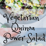 quinoa in a bowl with fresh veggies and a tahini lemon dressing
