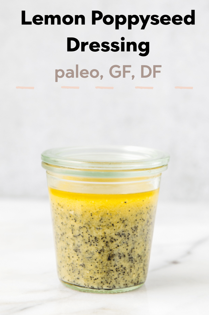 Lemon Poppyseed salad dressing in a glass jar.
