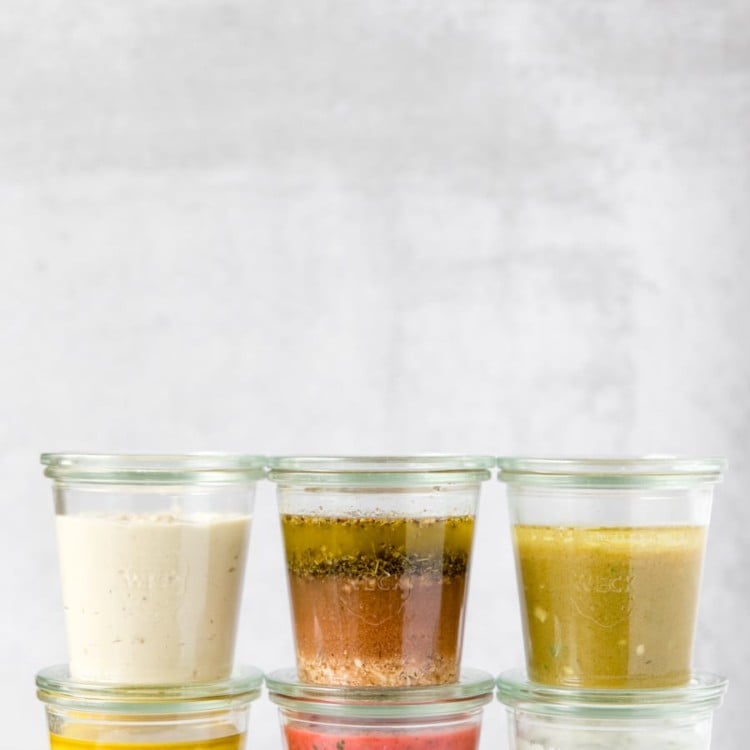 salad dressings in glass jars