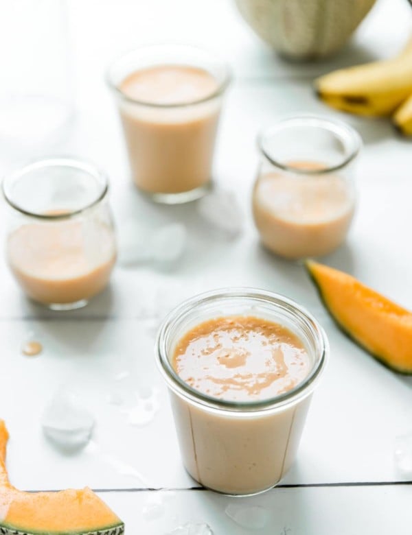 melon smoothie in a glass jar