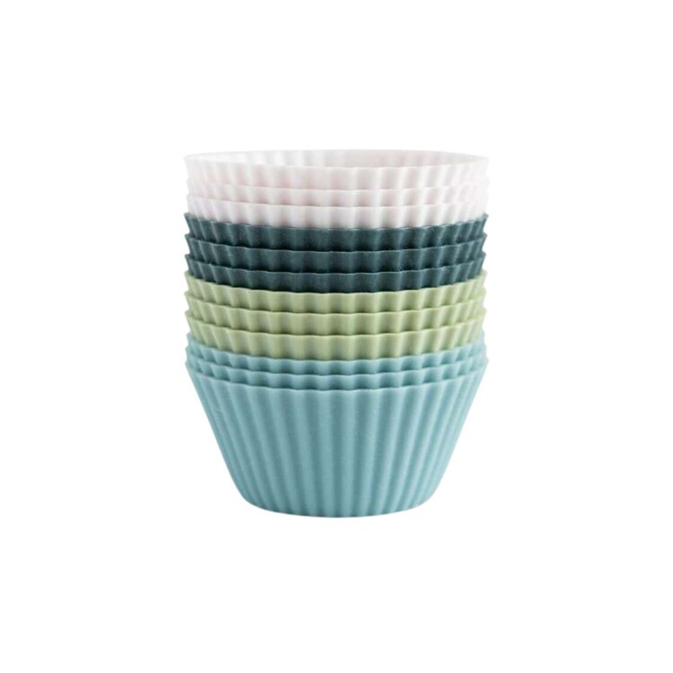 shades of blue and teal silicone baking cups