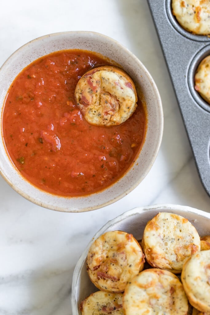 Italian pizza bites in marinara sauce