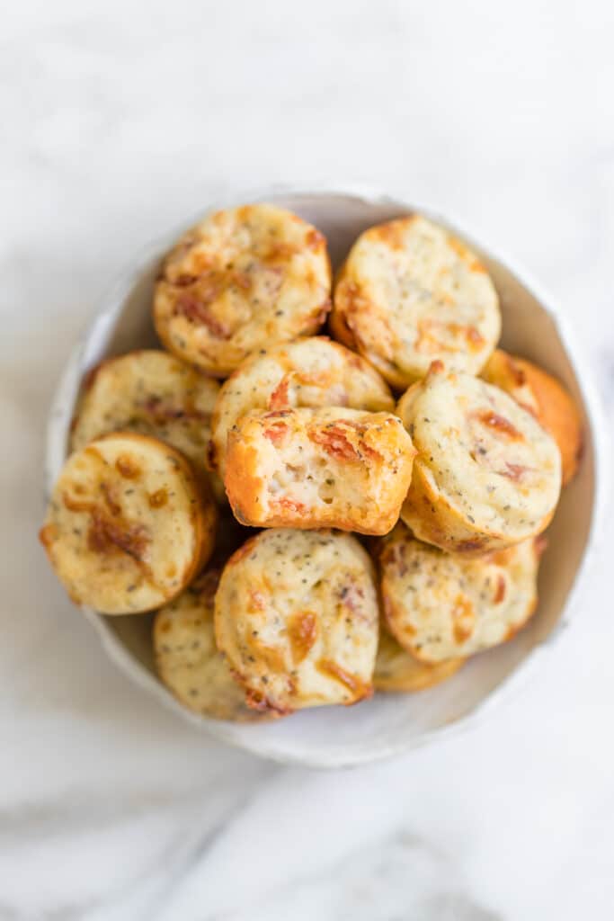 Italian Pizza Bites in a white bowl