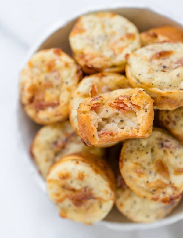 mini italian pizza bites in a white bowl