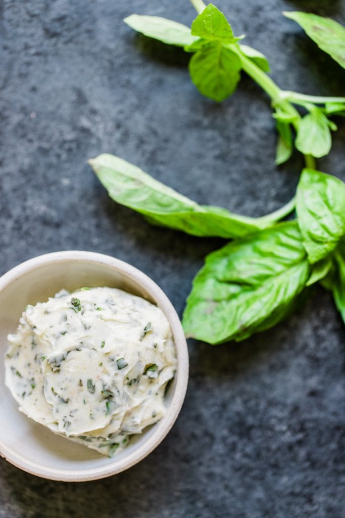 herb butter in a small bowl with basil