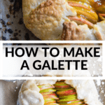a baked apple galette on parchment paper with apricot jam