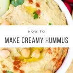 creamy hummus made with tahini in a white bowl