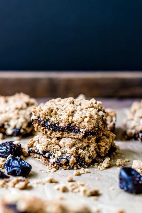 prune oatmeal bars on parchment paper 